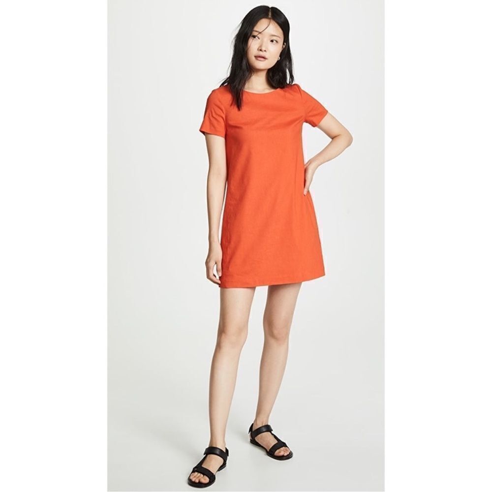 Theory Panel Shift Good Linen Mini Dress in Crunch Size XL Orange Short Sleeve